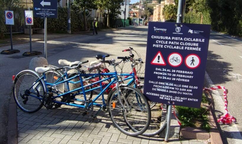 La Ciclovia Tirrenica chiusa alle bici (e aperta ai minibus) durante il Festival di Sanremo. La protesta della FIAB locale